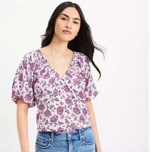 NWT LOFT Pink and Purple Floral Puff Sleeve Blouse